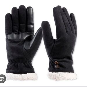 Isotoner Women's Black Microsuede Gloves with Faux Fur Cuff